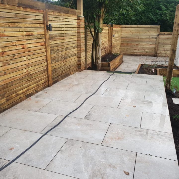 Clean patio area after restoration work